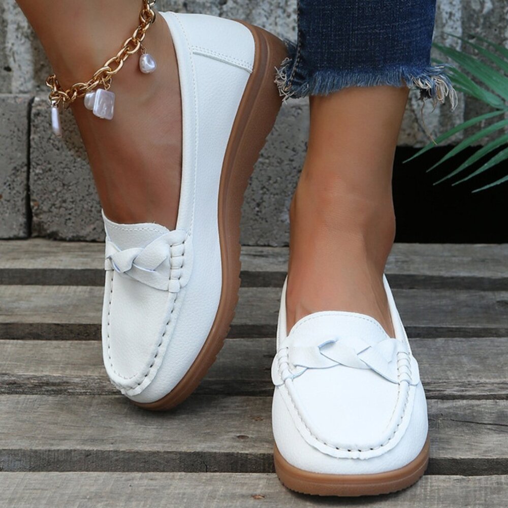 Weave Wedge Heeled Loafers in White
